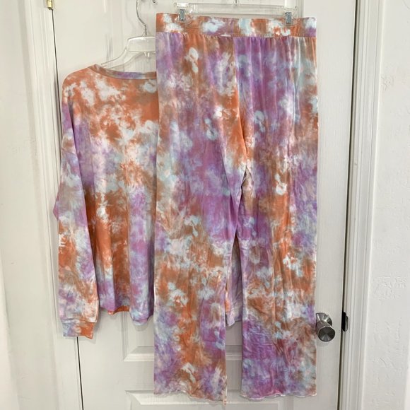 Wildfox Intimates Dreamland Pajamas 2 PC Set Top & Pants Rainbow Cloud Tie Dye - Picture 4 of 8